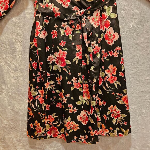 Addona Satin Robe Women XL Floral Black pink red Satin tie sexy hibiscus leisure - Picture 2 of 12